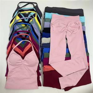2Pcs 여성 체육관 요가 세트 원활한 높은 허리 레깅스 스포츠 브라 탑 운동 복장 피트니스 Activewear 러닝 트레이닝 의류