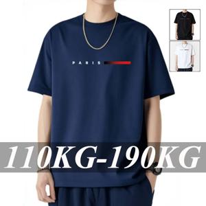 110-180kg 남자 티셔츠 루즈핏 풀 코튼 라운드 넥 반팔 티셔츠 캐주얼 통기성 편안한 프린트 탑 남성 의류
