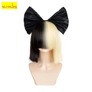 3494 Xi.Rocks 여성용 짧은 옹 브르 스트레이트 SIA 코스프레 블랙 금발 밥 가발 (Bangs 포함) 합성 거짓 머리카락