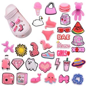 PVC 신발 참 핑크 모자 가방, 카메라 노트북 나막신 액세서리, 악어 여성용 DIY 핀 장식, 어린이 X-mas 선물, 핫 세일, 1 개