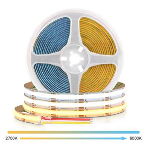 CCT COB LED 스트립 조명 고밀도 608 LED/m 유연한 디밍 가능 FOB Led 테이프 2700K ~ 6500K 변경 가능 LED 조명 DC12V 24V