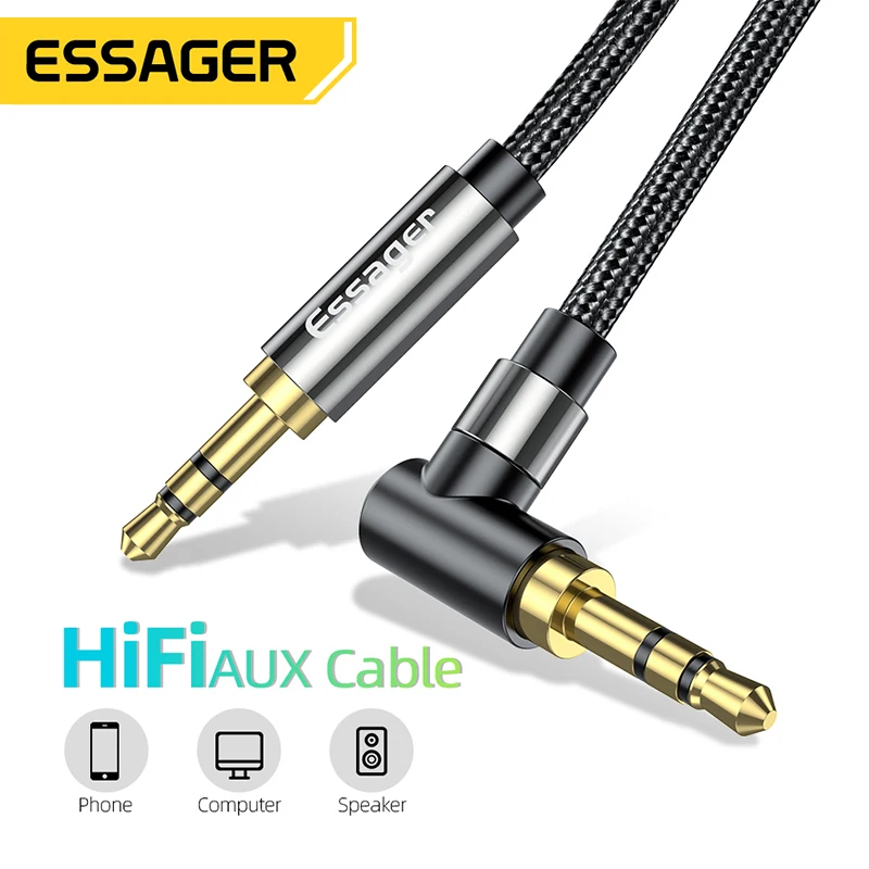 Essager AUX 케이블 3.5mm 잭 오디오 케이블 스피커 와이어 헤드폰 자동차 Xiaomi mi 노트북 용 3.5mm 잭 Hifi Aux 어댑터 코드