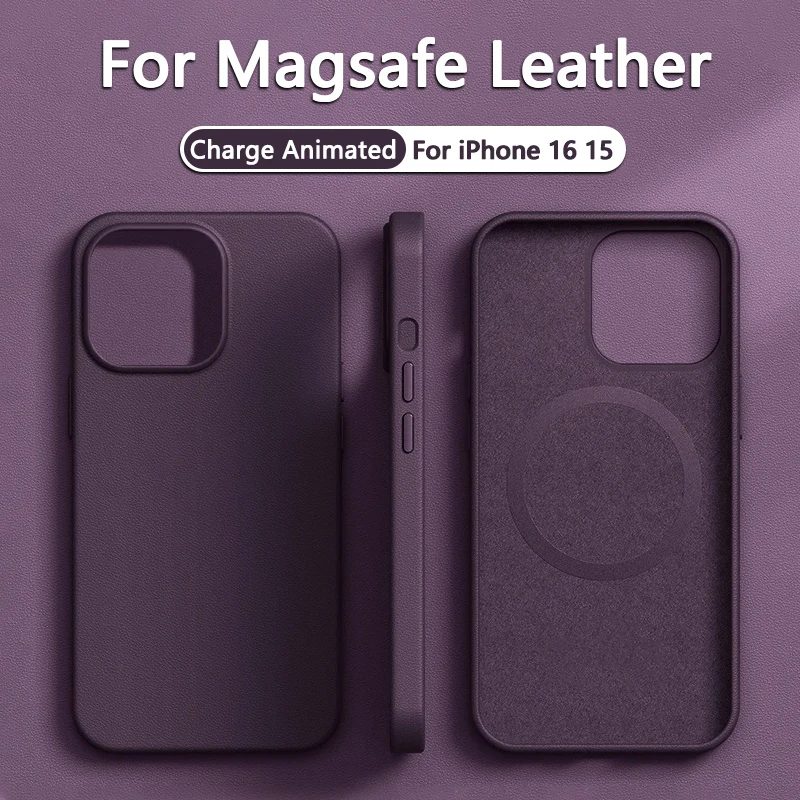 iPhone 16 15 14 13 Pro Max Magsafe 전화 케이스 마그네틱 커버 액세서리 용 기존 가죽 무선 충전 애니메이션 케이스