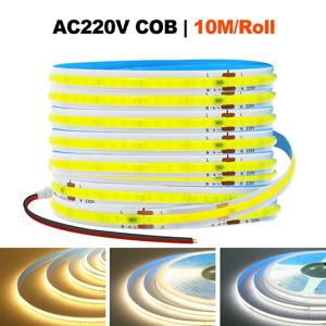 220V 5m 10m 15m 20m 50m COB LED 스트립 조명 슈퍼 밝은 240LED 플렉스 테이프 선형 조명 RA90 따뜻한 자연 흰색 파란색 빨간색 핑크