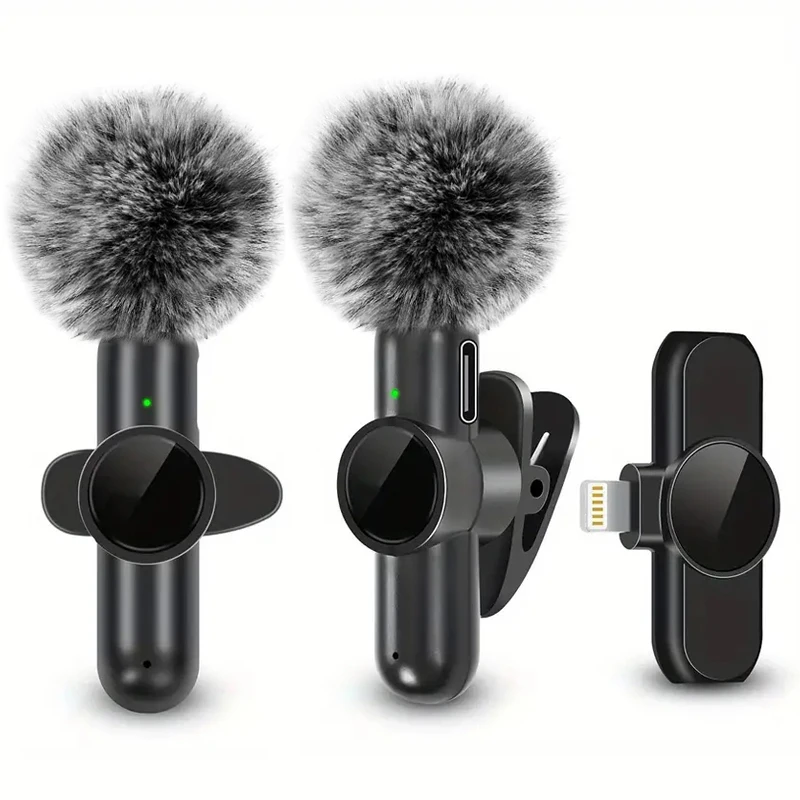 방풍 커버가있는 무선 라 발리에 마이크 오디오 비디오 녹화 iPhone 용 미니 마이크 안드로이드 휴대 전화 마이크