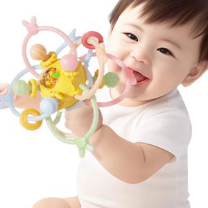 0-12개월 아기 장난감, 실리콘 치발기, 감각 발달, 손잡이 공 딸랑이, 부드러운 아기 치아발육용 장난감
