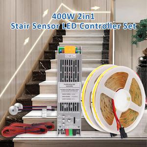5M 10M 15M WS2811 COB 러닝 워터 스트립 빛 24V 400W PIR 모션 센서 LED 계단 컨트롤러 계단 조명 장식