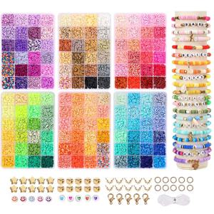 2400pcs 클레이 비즈 팔찌 만들기 키트에는 소녀를위한 DIY 쥬얼리 공예를위한 느슨한 비즈와 문자열이 포함되어 있습니다.