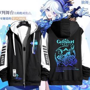 Genshin Impact 스웨터 Furina 플러시 후드 자켓 여성 새 가을 겨울 후드 아웃웨어 여성 코트 Warm Hoody Boys Girls