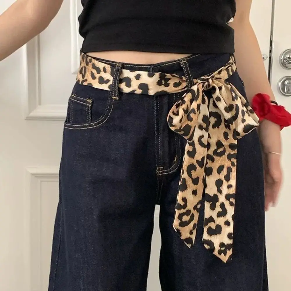 레트로 195*4cm 레오파드 스카프 레오파드 프린트 좁은 롱 넥 스카프 롱 폴카 도트 네커치프 여성