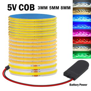 DC 5V COB LED 스트립 3mm 5mm 8mm 320LED/M 고밀도 유연한 COB LED 테이프 야간 조명 배터리 구동 DIY TV 미러 백라이트
