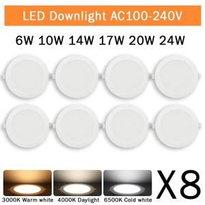 8 팩 매입형 Led 통 3 4 5 6 8 인치 3000K 4000K 6000K 라운드 Led 패널 조명 110V 220V 230V 가정용 실내 조명