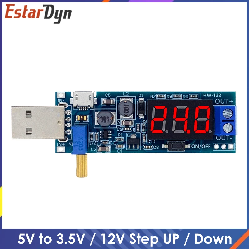 부스트 벅 컨버터 USB 스텝 업/다운 전원 공급 장치 모듈 DC-DC 5V ~ 3.3V/12V 조정 가능한 출력 DC 1.2V-24V