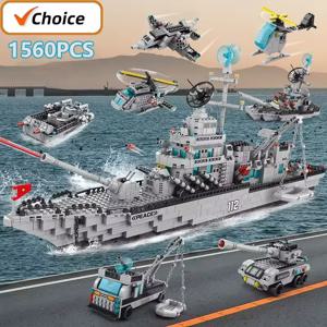 1560pcs 빌딩 블록 모델 군함 건설 전함 육군 보트 항공기 벽돌 어린이를위한 DIY 장난감 생일 크리스마스