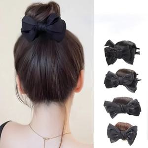 합성 Chignon Bowknot 볼 헤드 클립 헤어 가방 여성 시뮬레이션 헤어 하이 해골 꽃 봉오리 헤드 가발 머리띠