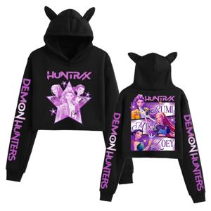 Kpop Demon Hunters Fanmerch Mira Rumi Zoey Huntrix 크롭 탑 고양이 귀 운동복 긴 소매 소녀 패션 후드