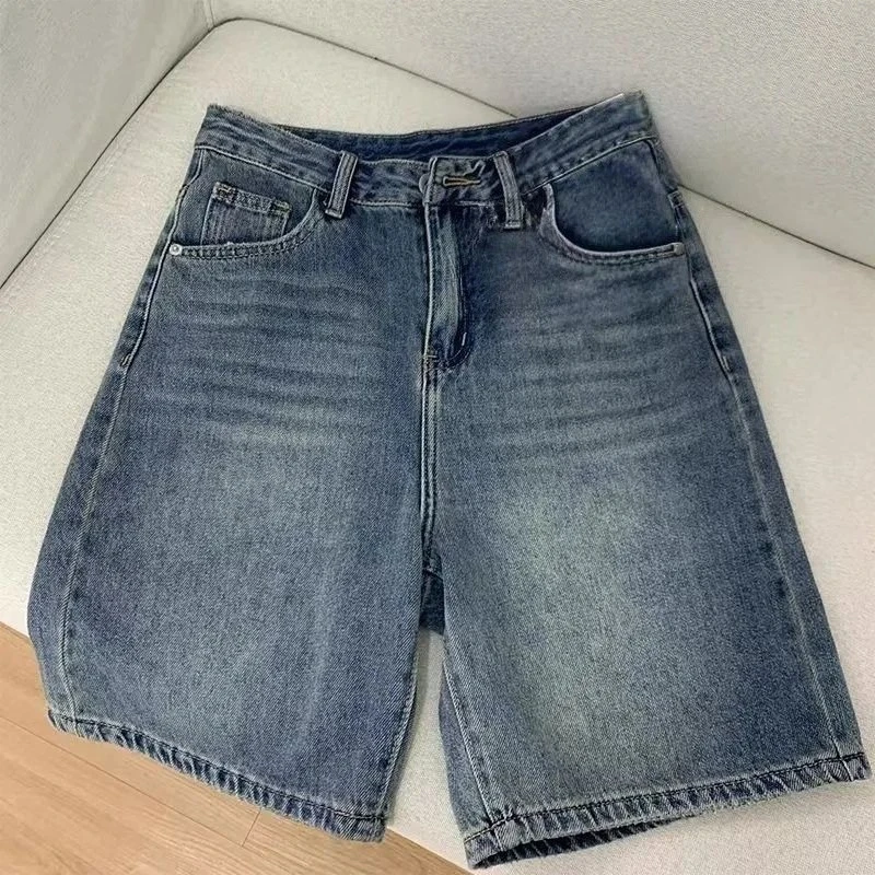 봄 여름 여성 캐주얼 데님 반바지 패션 여성 와이드 레그 숏 청바지 무릎 길이 데님 팬츠 여성 하이 웨이스트 반바지 소녀