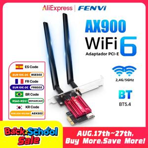 Fenvi AX900 WiFi 6 PCI-E 무선 어댑터 블루투스 5.4 듀얼 밴드 2.4G/5GHz 900Mbps WiFi6 네트워크 카드 (데스크탑 PC용, 윈도우 10/11 지원)