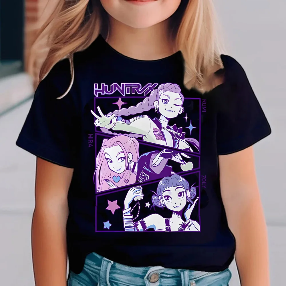 Kpop Demon Hunters 아동용 T 셔츠 반팔 티셔츠 귀여운 Kpop Demon Hunters Tiger 하라주쿠 Tshirt for Boys Girls