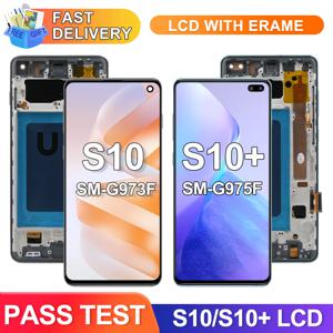 삼성 갤럭시 S10 플러스 S10 + G975 G975F Lcd 디스플레이 디지털 터치 스크린 삼성 갤럭시 S10 G973F 어셈블리 용 프레임 포함