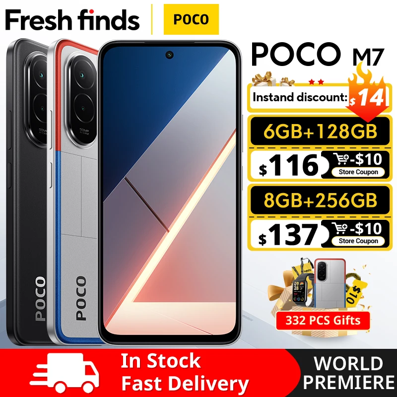 【월드 프리미어】POCO M7 글로벌 버전 스마트폰 Snapdragon 685 7000mAh 배터리 몰입형 6.9인치 FHD+ 디스플레이 NFC 33W 충전