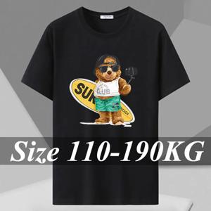 플러스 사이즈 남성 여름 티셔츠 1XL-7XL 블랙 프린트 반팔 티셔츠 110-190kg 탑 코튼 티셔츠 부드러운 통기성 남성 의류