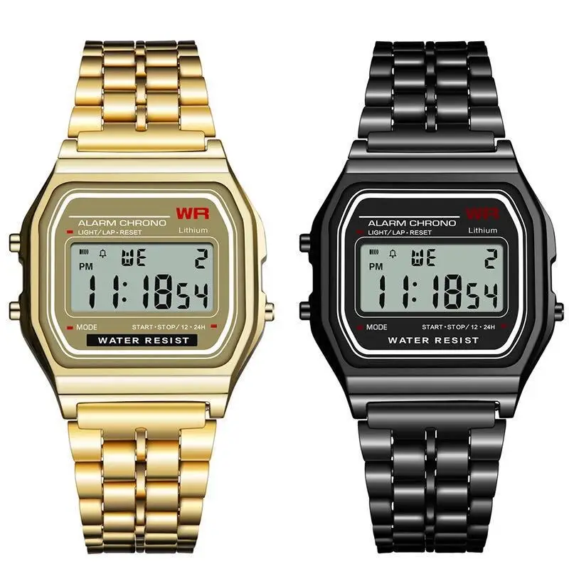 새로운 Montre Homme F-91W 남성용 스틸 스트랩 시계 LED 디지털 스포츠 군사 시계 전자 여성 손목 시계 Zegarek Damski