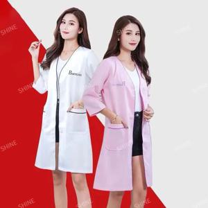 사용자 정의 로고 미용 유니폼 미용사 스킨 매니저 작업복 스파 유니폼 흰색 대형 반팔 실험실 코트 살롱 스크럽