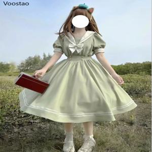 일본 부드러운 자매 귀여운 로리타 드레스 여성 달콤한 퍼프 슬리브 슬림 학생 드레스 파티 레트로 소녀 활 Salior Collar Vestidos