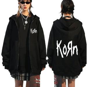 Korn 록 밴드 편지 로고 지퍼 까마귀 남성용 금속 고딕 빈티지 오버 사이즈 지퍼 업 후드 streetwear 펑크 스웨터 자켓