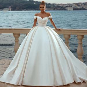 우아한 화이트 웨딩 드레스 2023 오프 숄더 스윕 기차 신부 드레스 레이스 업 새틴 웨딩 이브닝 가운 Vestido De Novia