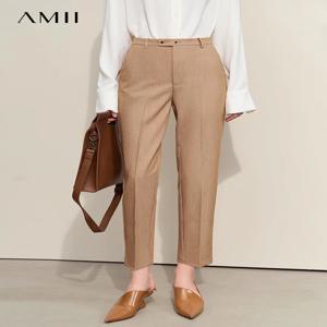 AMII 여성용 미니멀리즘 스트레이트 캐주얼 바지, 오피스 레이디 다목적 탄성 솔리드 여성 판탈론 12312018, 2023 여름 신상