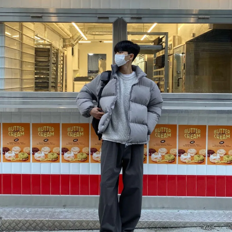 LAPPSTER-청년 겨울 하라주쿠 짧은 퍼퍼 재킷, 남성 스트리트웨어, 한국 패션 코트, 짧은 파카, 케이팝 버블 재킷