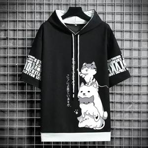 여름 T 셔츠 남성 후드 남성 의류 캐주얼 하라주쿠 streetwear 프린트 후드 탑 반소매 스웨트 남성