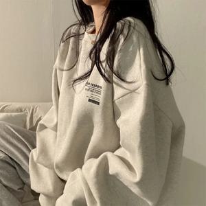 2025년 봄 가을 하라주쿠 스트릿웨어 오버사이즈 후드티 캐주얼 레터 프린트 루즈 풀오버 여성 긴팔 스웨트셔츠