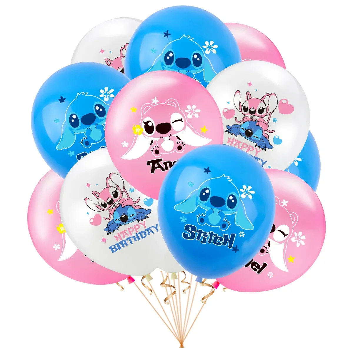 12pcs 12Inch 디즈니 릴로와 스티치 라텍스 풍선 세트 소년 소녀의 생일 파티 용품 베이비 샤워 파티 장식 아이 장난감