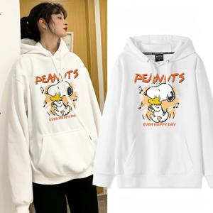 스누피 스웨터 여성 봄, 가을 2024 새로운 일본 대학 바람 벨벳 후드 풀오버 Jacke 귀여운 달콤한 간단한 옷
