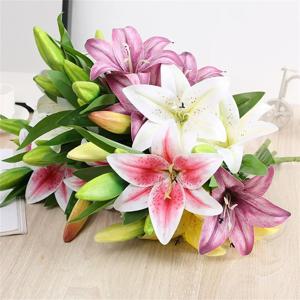 인공 꽃 웨딩 부케, 싱글 릴리 꽃, 두 꽃, 한 가지 봉오리, 홈 가든 장식, 41cm