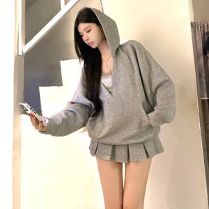 캐주얼 후드 풀오버 탑 여성 Y2K v 넥 후드 솔리드 하라주쿠 긴 소매 까마귀 오버 사이즈 탑 여성 루즈 의류