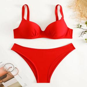 Underwired 브래지어 컵 브라질 비키니 여성 수영복 여성 수영복 2 피스 비키니 세트 Bather 수영복 수영 레이디를 밀어