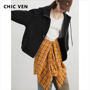 CHIC VEN 여성 스웨터 느슨한 새로운 Drawstring 후드 여성 자켓 BF 스타일 여성 스포츠 코트 봄 가을 2025