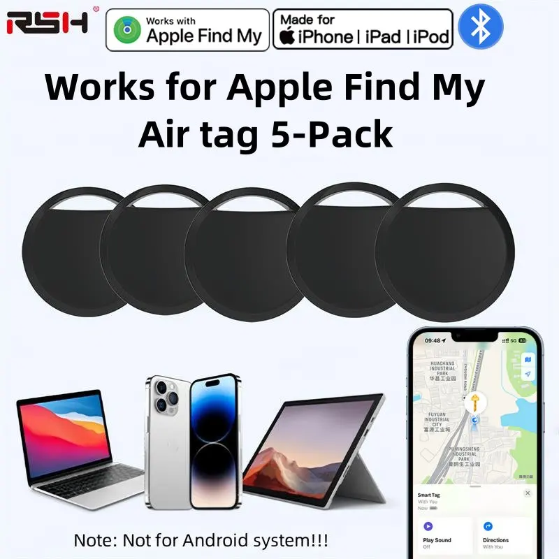 5팩 스마트 에어 태그(IOS 전용), Apple Find My와 함께 작동(iOS 전용), GPS 글로벌 포지셔닝 키 가방 자동차 지갑용 스마트 트래커