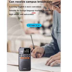AM/FM 미니 블루투스 스피커 휴대용 라디오 LED 손전등 포켓 라디오 수신기 블랙 워크맨 TF 카드 음악 플레이어 야외