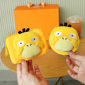 애니메이션 포켓몬 Psyduck 봉제 인형 헤드폰 보관 가방 만화 동전 지갑 플러시 지갑 생일 선물