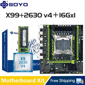 X99 마더보드 세트 SOYO LGA2011-3 Xeon E5 2630 V4 CPU DDR4 16GBx1 2133MHz RAM NVME M.2 SATA 컴퓨터 액세서리