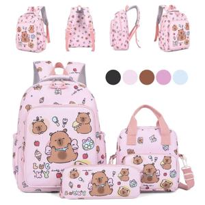 3 개/대 Kawaii Capybara 배낭 대용량 만화 십대 패션 나일론 경량 배낭 세트
