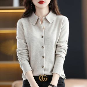 봄과 가을 겨울 폴로 넥 울 니트 셔츠, 느슨한 긴팔 스웨터 카디건 기질 옷깃 코트 바닥