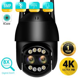 BESDER 8MP 4K PTZ IP 카메라 8x 줌 듀얼 렌즈 인간 감지 CCTV 카메라 4MP 스마트 홈 야외 Wifi 감시 카메라 ICSEE APP