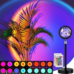 RGB USB 일몰 조명, 휴대폰 셀프 사진 조명, LED 레인보우 네온 야간 조명 프로젝터, 사진 벽 램프, 16 색