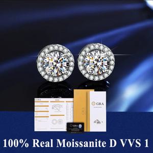 D VVS1 Moissanite 스터드 귀걸이 여성용 패스 다이아몬드 테스터 펜 S925 백금 도금 Moissanita 2 GRA 인증서